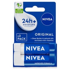 NIVEA Original Care Duo Pack Lip Balm (2x 4.8g), Moisturiser Deeply Blue 