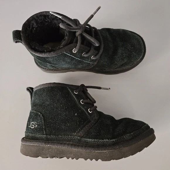 UGG Kids Neumel II Black Chukka Boots US 2 Toddler Suede Shearling Lace Up