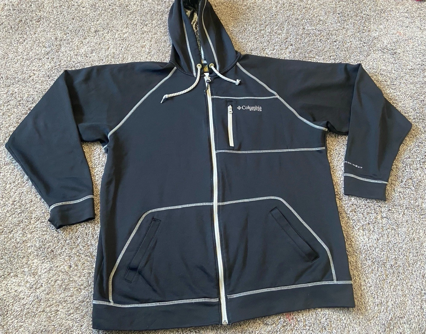 Columbia Thermal Comfort PFG Hoodie Men XL Zip Black Omni Heat Outdoor Fishing