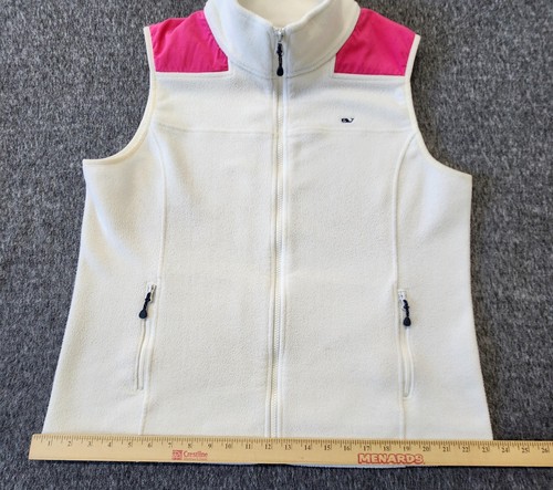 Vineyard Vines Fleeceweste Damen Large weiß rosa durchgehender Reißverschluss Jacke Stehkragen - Bild 13 von 18