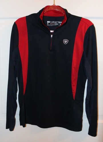 Ariat Tek Long Sleeve Sun Shirt Size M Navy Red Cool Horse Riding Summer Top