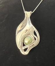 Vintage Hagit Gorali Sterling Silver 925 Green Cultured Pearl Pendant