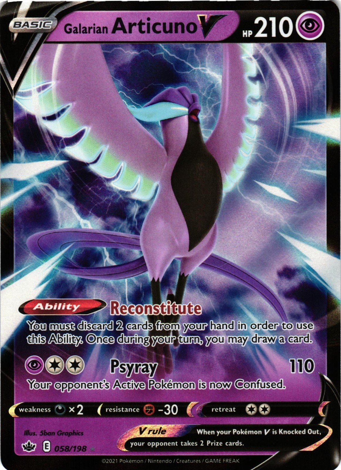 Pokémon TCG Galarian Articuno V 058/198 Chilling Reign NM