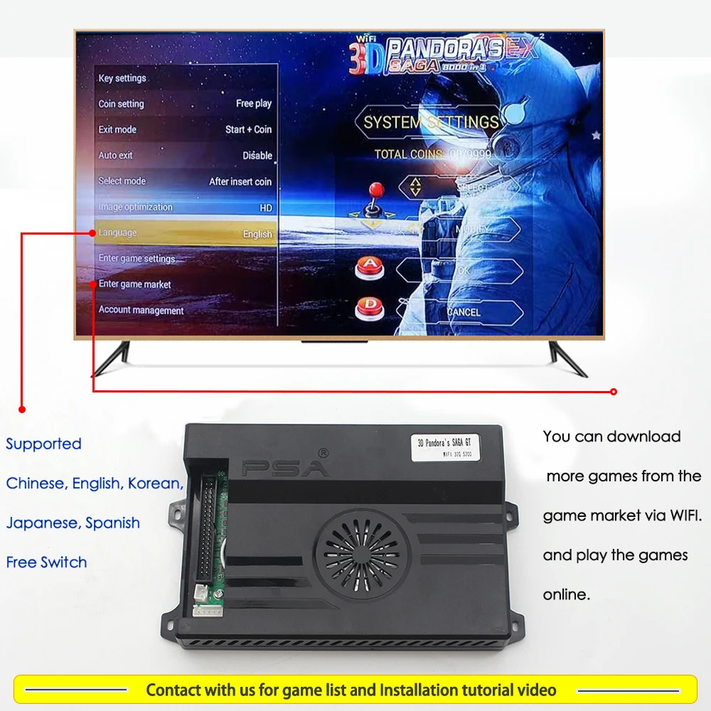3D Pandora Saga Box, 10000 in 1, Arcade board Wifi, 128G SD Card