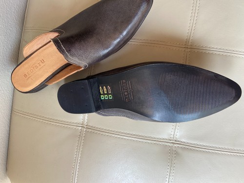 Scarpe basse da letto Stu Brenda Mules in pelle da donna grafite rustiche taglia 10 - Foto 4 di 4