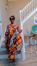 African woman sundress with a gorgeous collar made with raffia