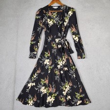 Reformation Susanna Midi Dress Women's XS Black Multi Floral Wrap Long Sleeve