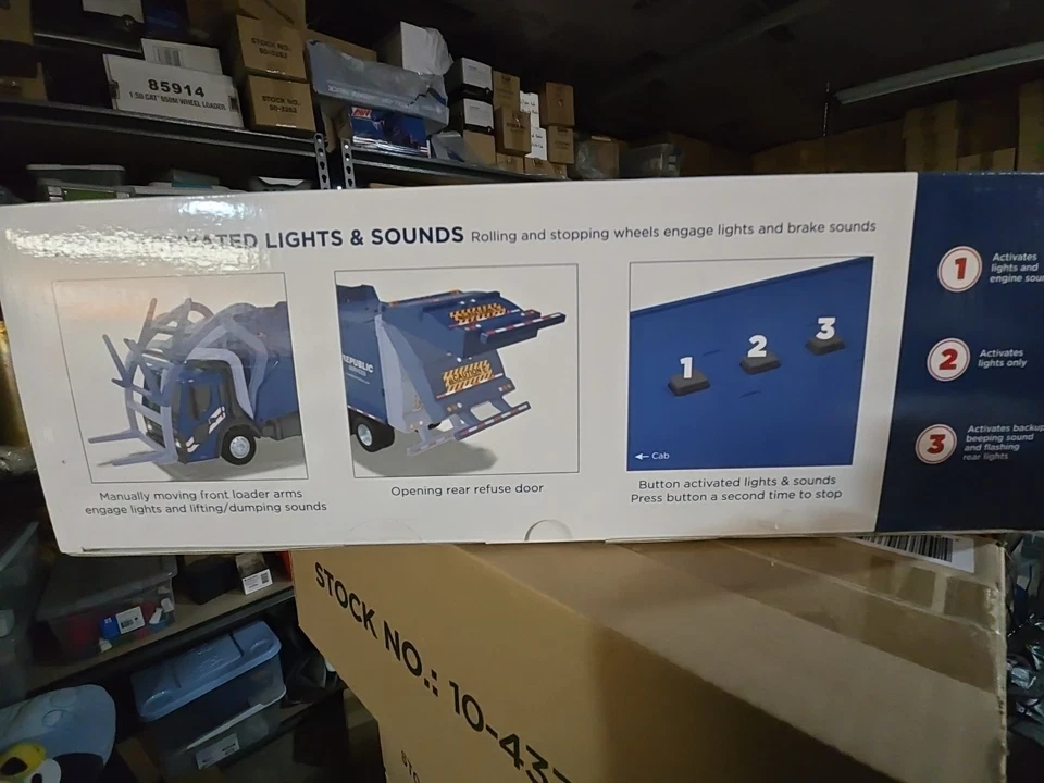 Camión de basura Republic Services cargador frontal luces y sonidos escala 25 Foto 4 de 4