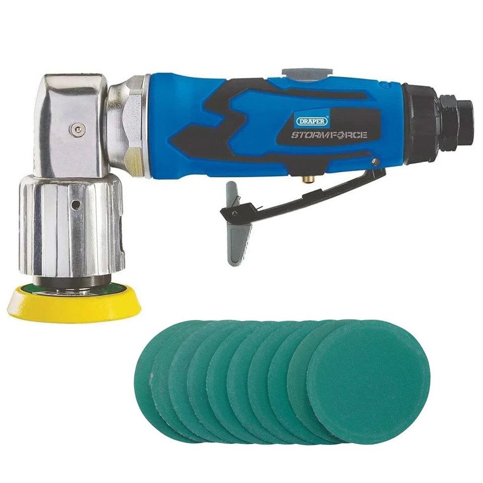 Mini lijadora de aire + 10 piezas discos de lijado de 50 mm velocidad variable 90 ° cortina de cabeza 65059 Foto 2 de 4