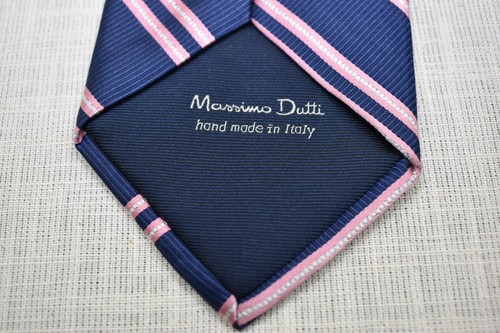 Massimo Dutti Necktie Blue & Pink Diagonal Stripe Silk Designer Tie Dress Suit - Picture 13 of 18