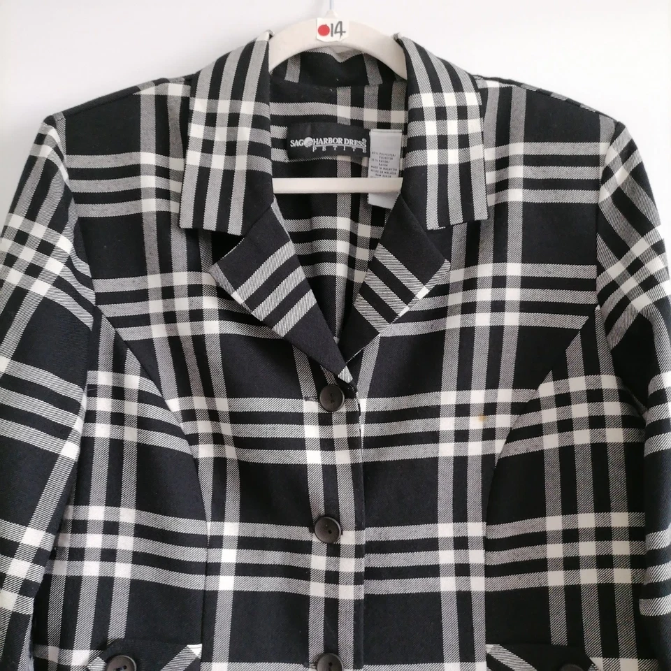 Vestido Sag Harbor para mujer negro blanco a cuadros camisa chaqueta a medida talla 16P Foto 2 de 4