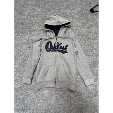 OshKosh Bgosh Boys Size 8 Gray Full Zip Hoodie Navy Blue Logo Fleece Sweatshirt