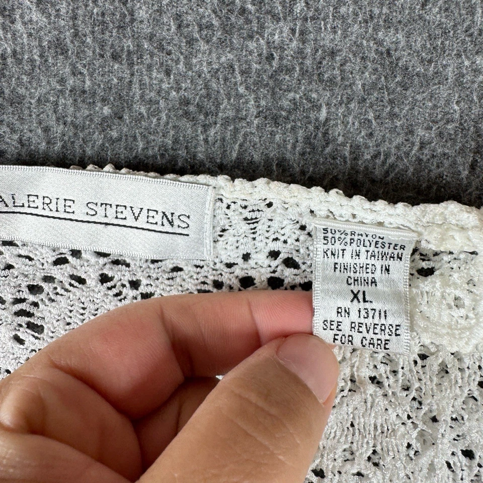 Cárdigan Y2K VALERIE STEVENS Crochet Encaje Mujer XL Blanco Botón Capas Frontales Foto 4 de 4