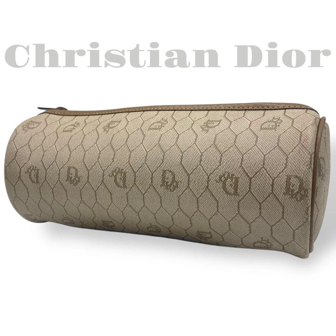 Pochette Christian Dior PVC motif intégral cuir beige