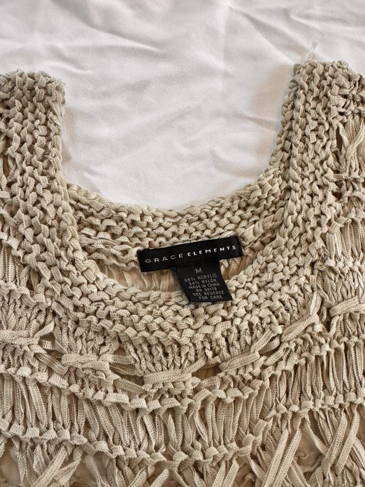 Top tejido abierto Grace Elements para mujer talla M beige elástico boho costero Foto 3 de 4