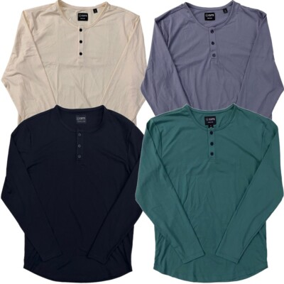 #ad Cuts Clothing Men#x27;s Henley Curve Hem Signature Fit Long Sleeve Tee T Shirt $24.99