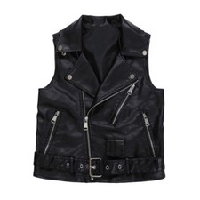 Womens PU Leather Waistcoat Top Gilet Retro Sleeveless Jacket Punk Fashion New