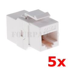 5 Pack - CAT6 Inline Coupler Keystone RJ45 Female Snap-In Jack Insert - White