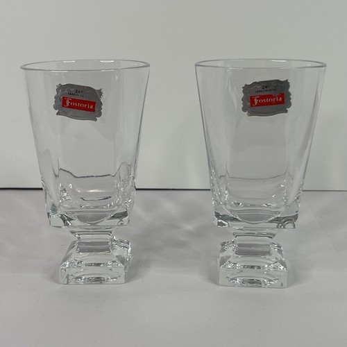2 Fostoria American Line Square Footed Goblets Cubed Pattern - Picture 3 of 14