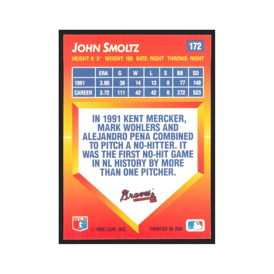 1992 Donruss Triple Play John Smoltz Braves #172 - Image 2 of 3