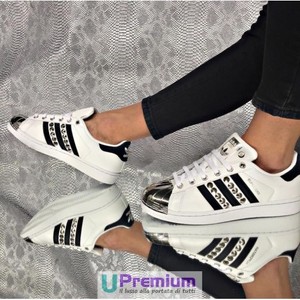 Adidas Superstar Bianche Nere Borchie Argento Scarpe ORIGINALI 100% ® ITALIA  201 | eBay