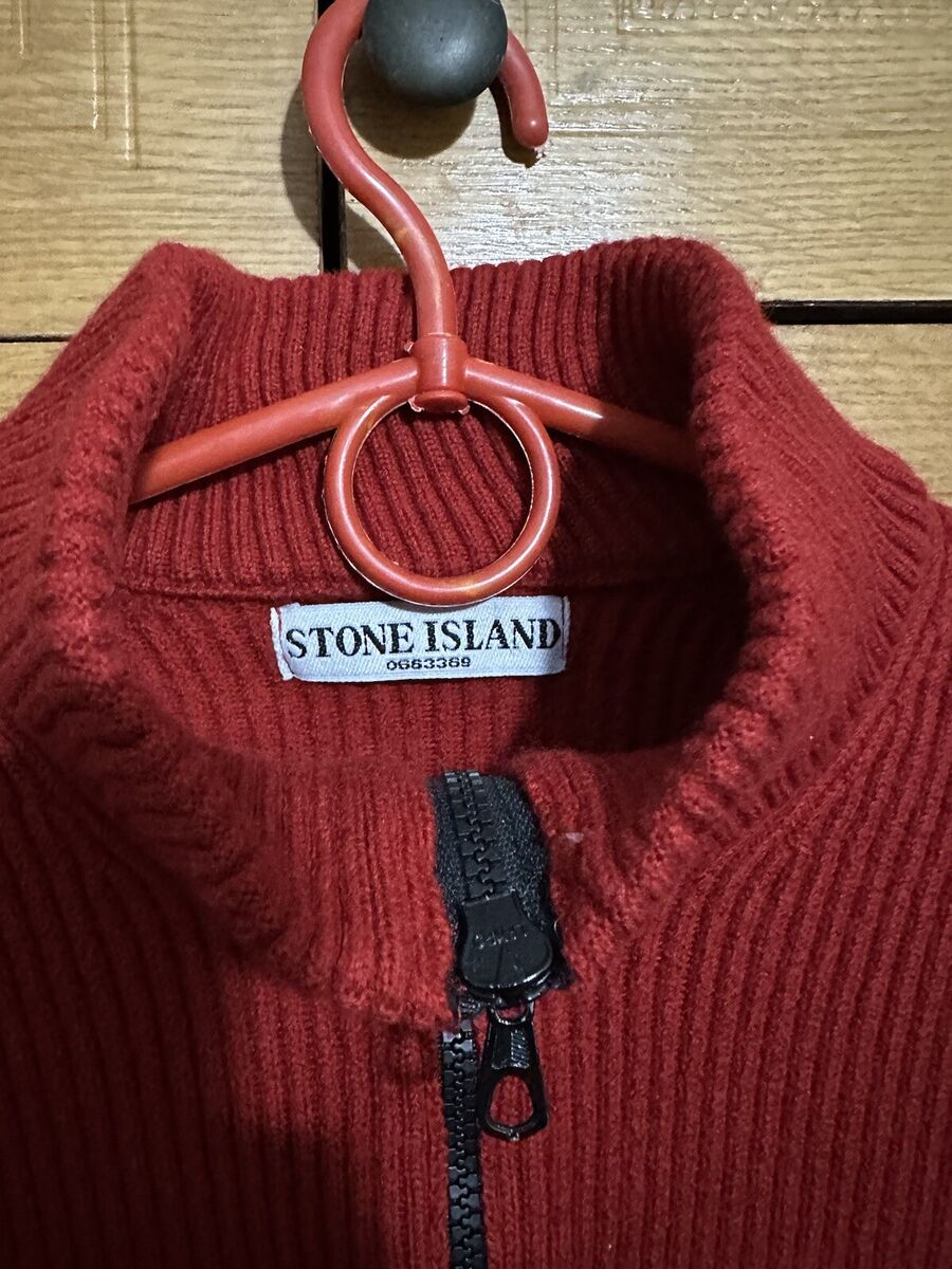 Vintage 80s Stone Island Half Zip Knit In Red Knit Sweater Vintage 80s Stone Island Half Zip Knit In Red Knit Sweater