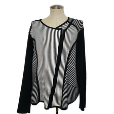 Chico's White/Black striped Zip Long-Sleeve Jacket Cardigan Blazer sweater 3