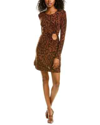 Weworewhat Ruched O-Ring Snakeskin Mini Dress - Size S - Brown Multi