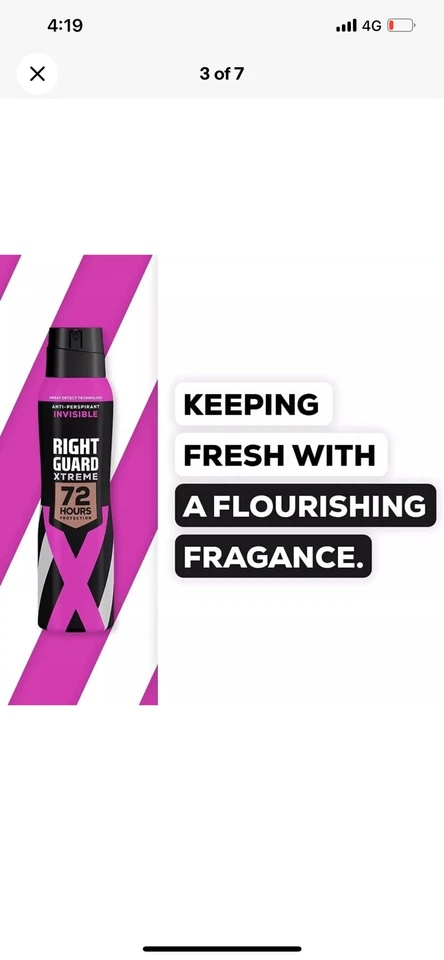 6 X Right Guard Anti-Perspirant Deodorant Spray Xtreme Invisible 150ml - Image 2 of 4