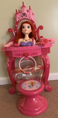Disney Princess Vanity Makeup Light Up Table w/Stool Ariel Styling