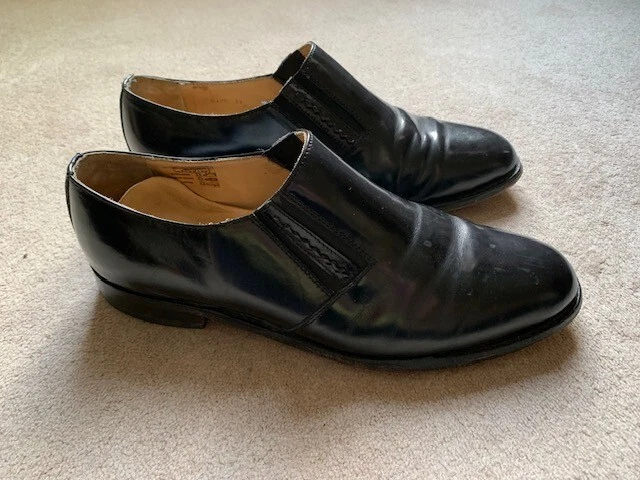 Mens Samuel Windsor Black Smart Dress Shoes Size 11 Slip On Leather Elastic Used