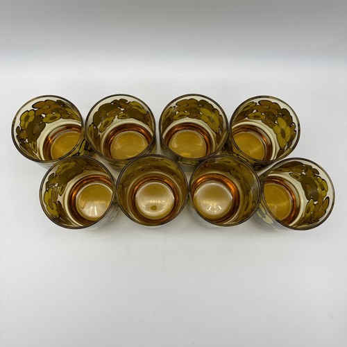 Vintage Libbey Midcentury Mod Flower Power Daisy Amber Rocks Tumbler Glass Set 8 - Picture 5 of 11