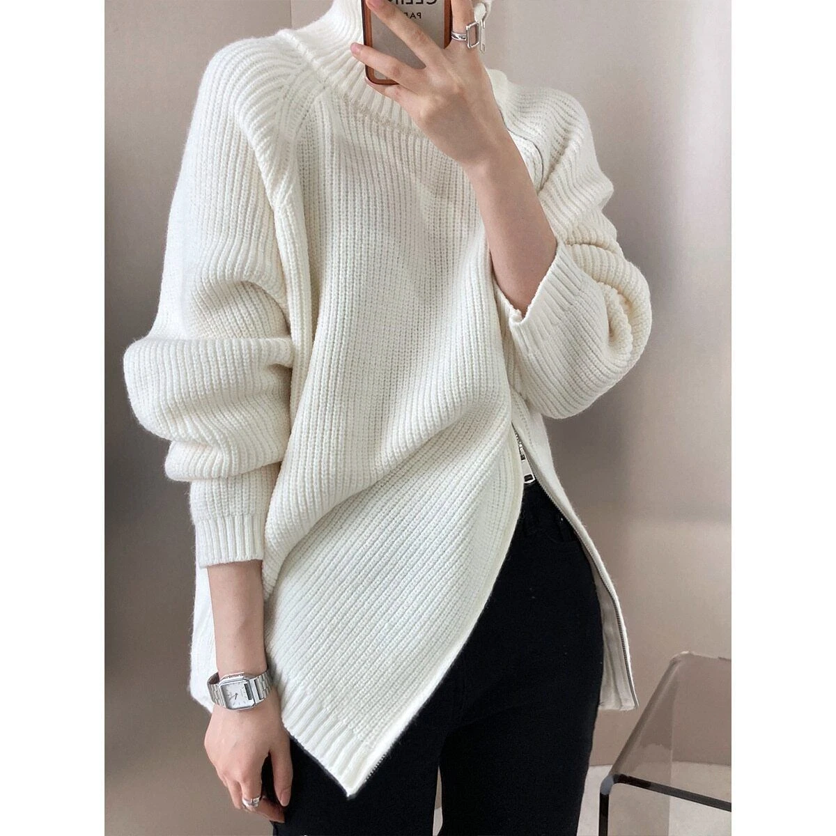 Women's turtleneck cheap with zipper