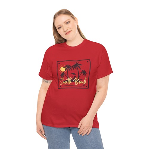 Miami Beach South Beach Unisex Heavy Cotton Tee T-Shirt 'Fun Sun' - Picture 105 of 118