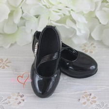 1/4 1/3 BJD Doll PU Leather Student Shoes Low Heels Diamond Heart Buckle Black