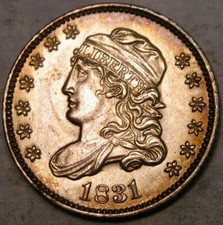 1831 CAPPED BUST SILVER HALF DIME VERY BEAUTIFUL w/SHARP DRAPERY FEATHERS & HAIR