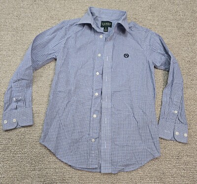 Lauren Ralph POLO NWOT Blue White Check Picnic Button Down Kids 8 RL Shirt Top