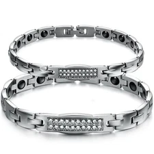 Silver Stainless Steel Link Chain Magnetic Bracelet Womens Mens Couples Gifts