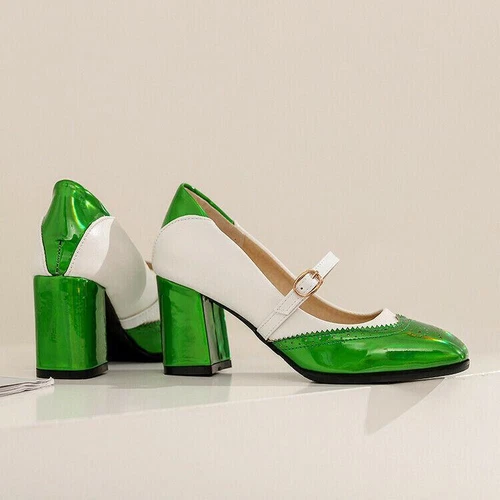 Scarpe decolte donna Mary Jane punta quadrata tacco grosso cinturino fibbia festa - Foto 11 di 21