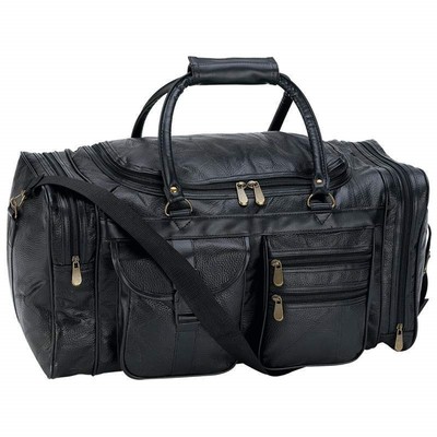 DUFFLE TOTE BAG 21&quot; Black Pebble Grain Leather Gym Travel ...