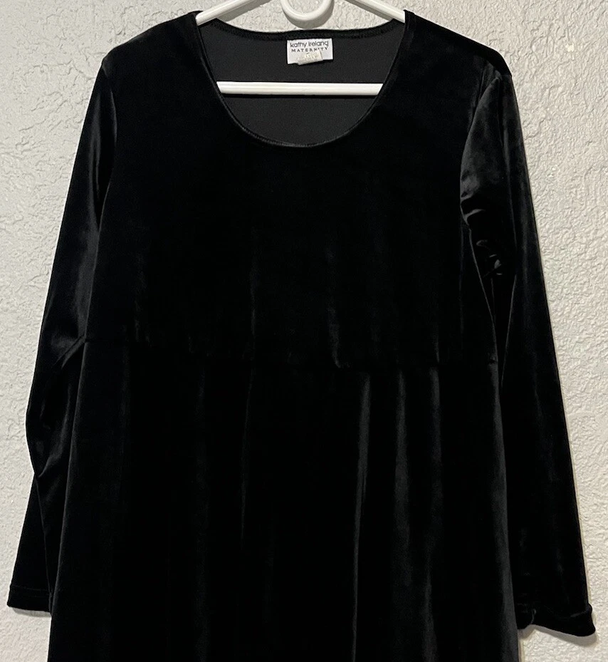 Kathy Ireland Maternity Women Sz S Black Velvet Tunic Top Blouse Short Dress Vtg - Image 2 of 4