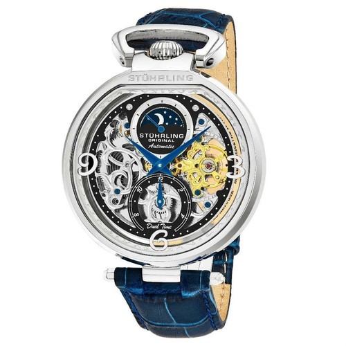 Stuhrling 889 01 Modena Legacy Automatico Dual Time Scheletro Am/Pm Da  Orologio | eBay
