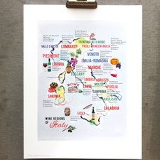 Italian Wine Map, Map of the Wine Regions of Italy, 8 1/2 x 11