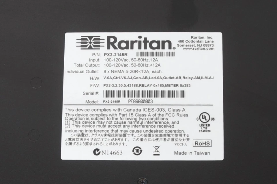 Raritan PX2-2145R Power Control Unit PDU 8-Outlet 12A for Server Rack - Image 3 of 4