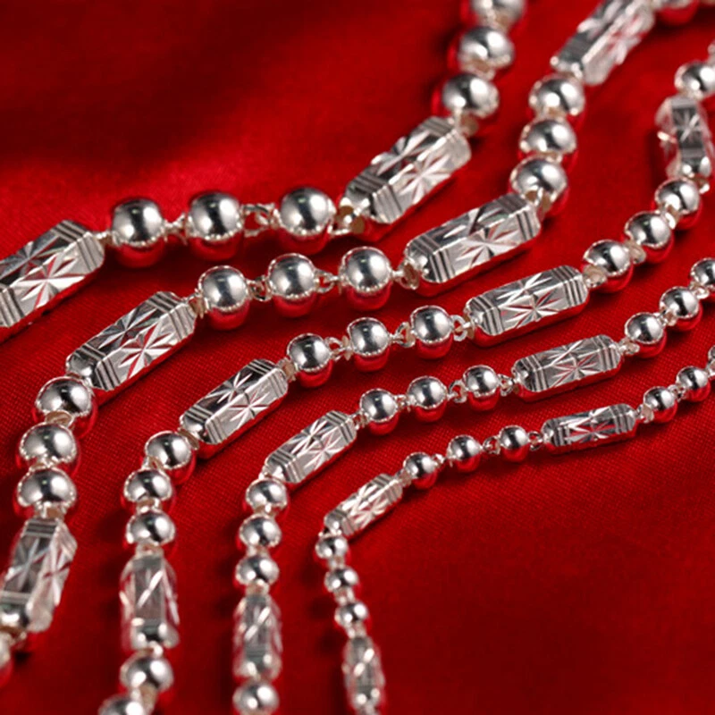 Collar de plata fina pura 999 para hombres y mujeres cadena de eslabones de cuentas largas talladas de 4 mm/7 mm/8 mm Foto 3 de 4