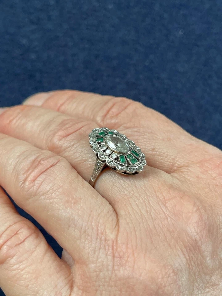 Diamant Ring mit Smaragden um 1910 - 1920 - Bild 4 von 4