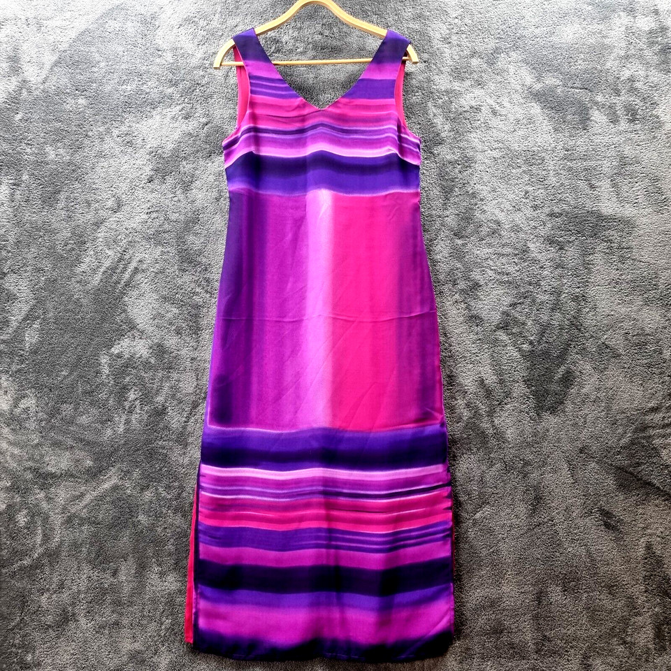 Vintage JOI Womens Dress 12 Pink Purple Sleeveelss Maxi A-line V-Neck Casual