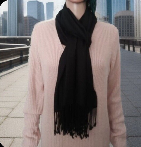 Jones New York Womens One Size Black Scarf Wrap Shawl With Fringe Spring- Summer - Picture 14 of 24