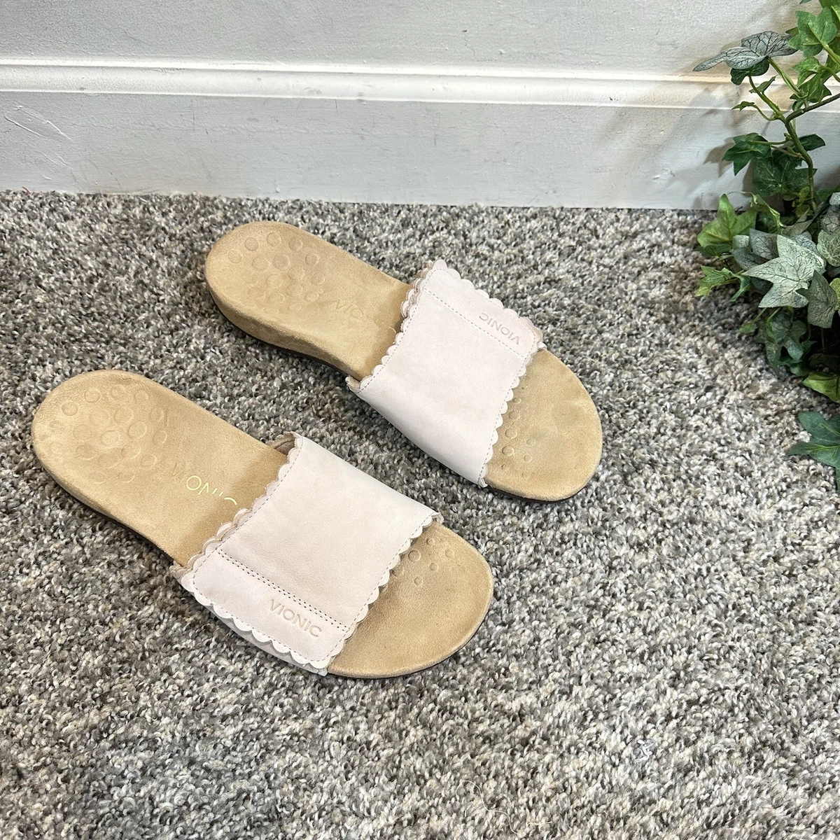 Vionic Sandals Womens Size 11 Florence Adjustable Blush Pink Suede Slides