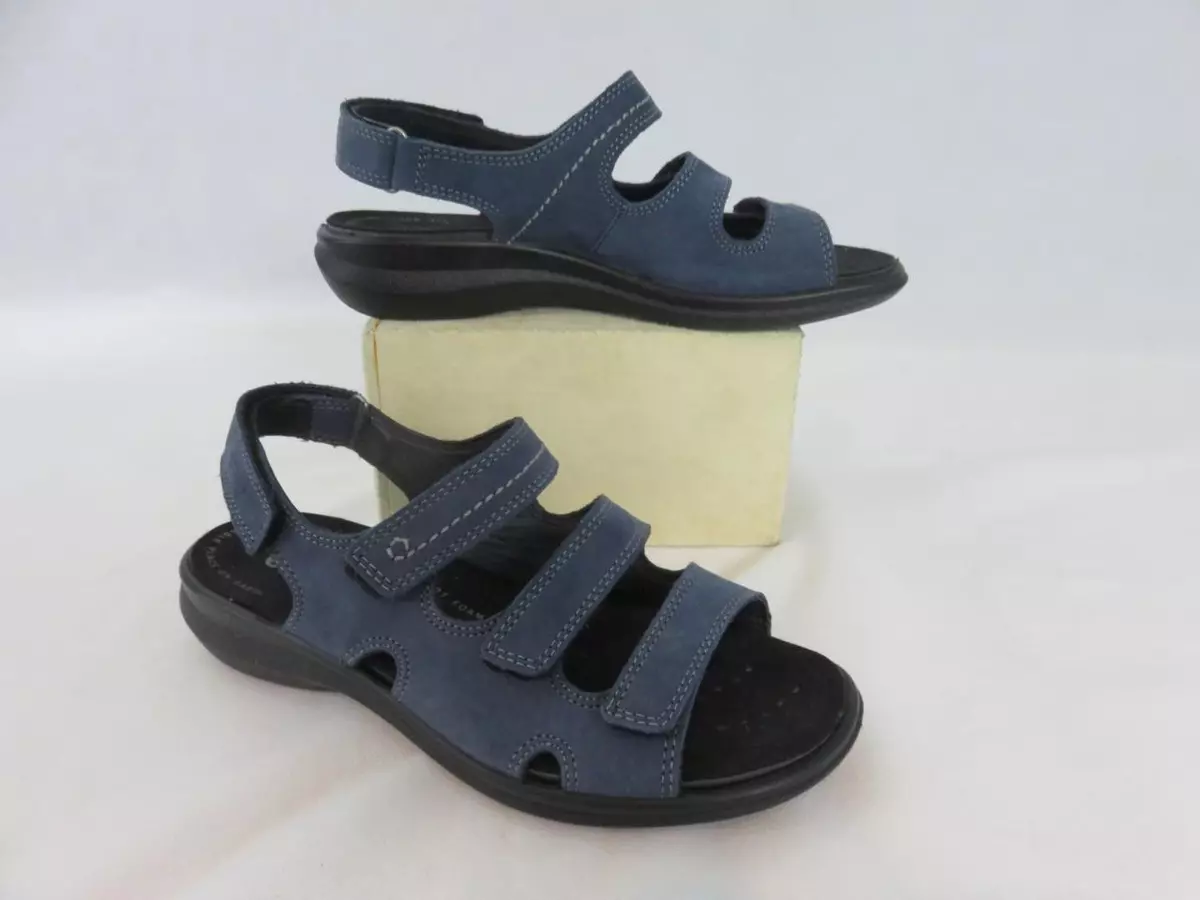 Dominerende tårn bryllup ECCO Blue Suede 4 Adjustable Strap Babett Sandals Arch Support SZ US 5.5 |  eBay